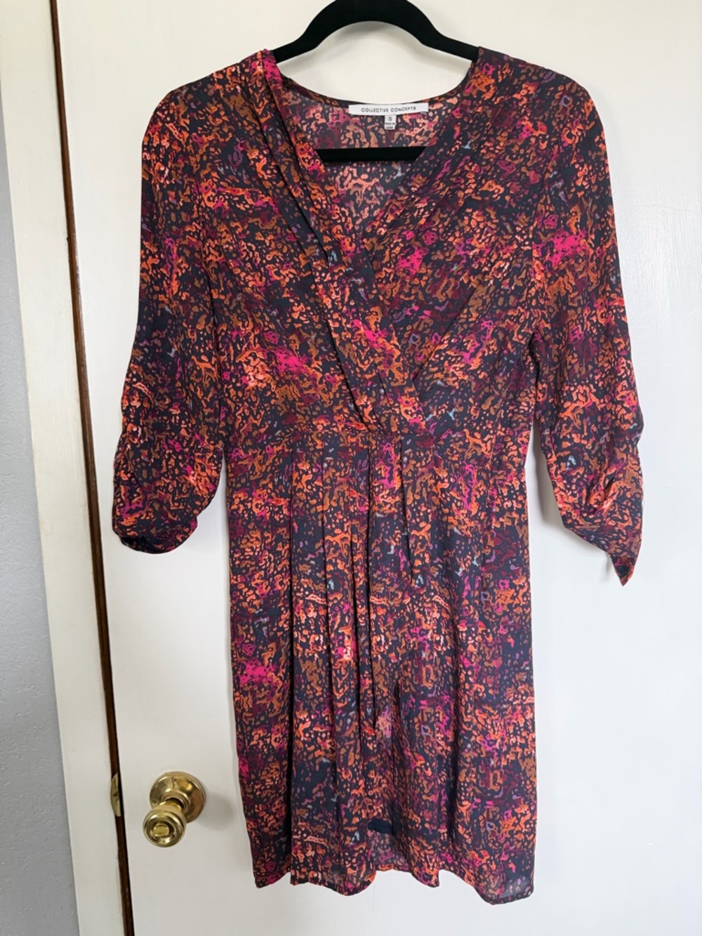 Collective Concepts Multicolor Abstract Midi Dress in Pink & Orange